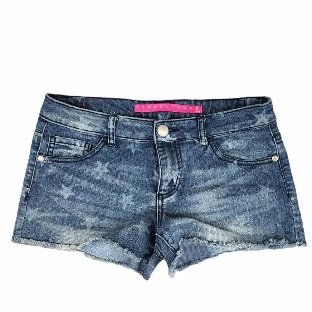 Tinsel Town Star Print Denim Shorts